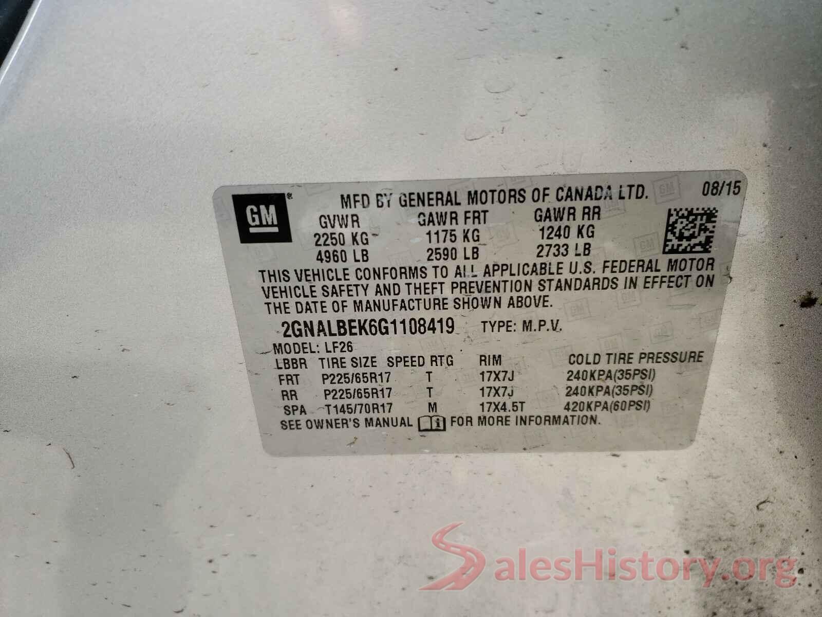 2GNALBEK6G1108419 2016 CHEVROLET EQUINOX