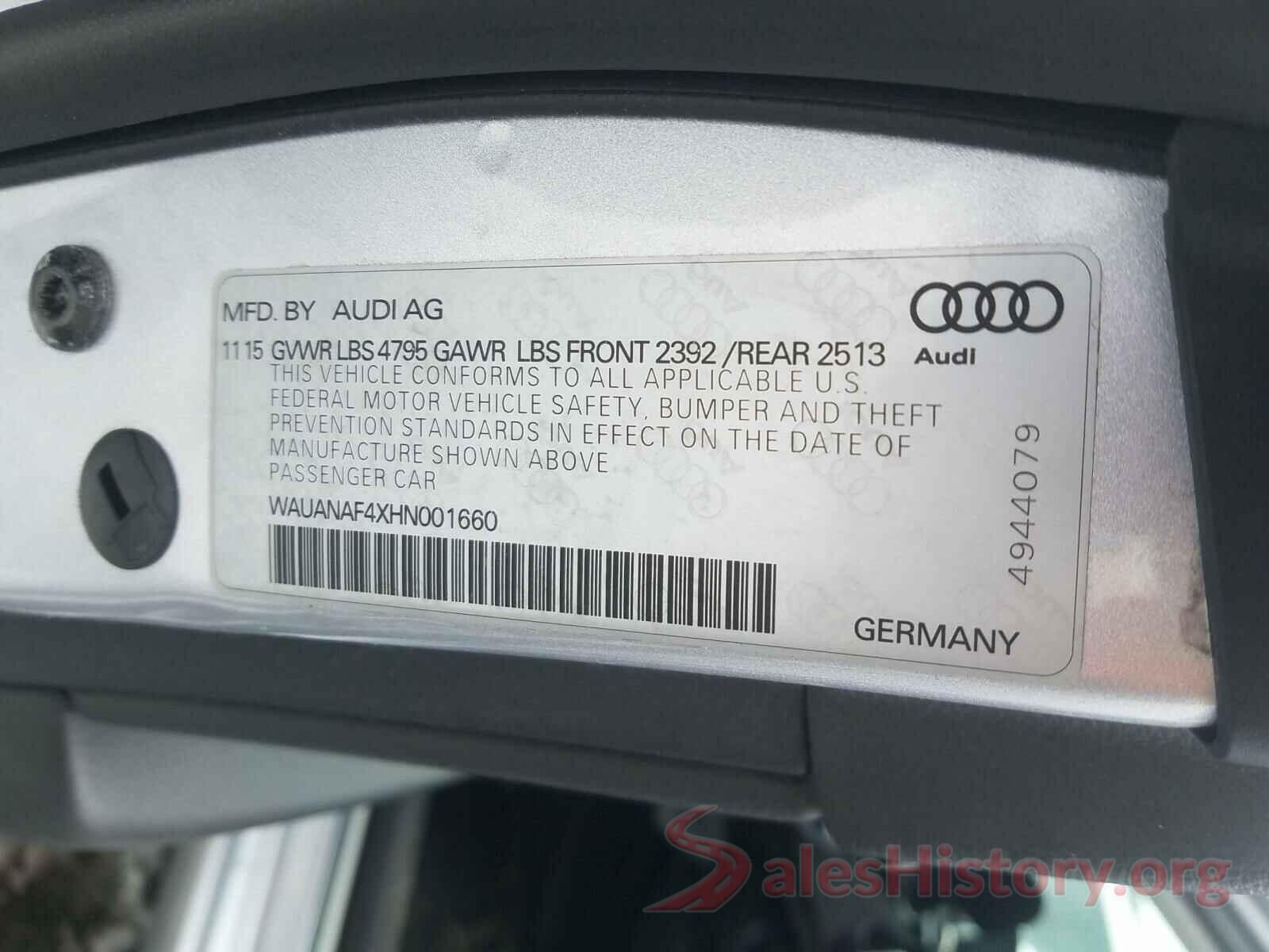 WAUANAF4XHN001660 2017 AUDI A4