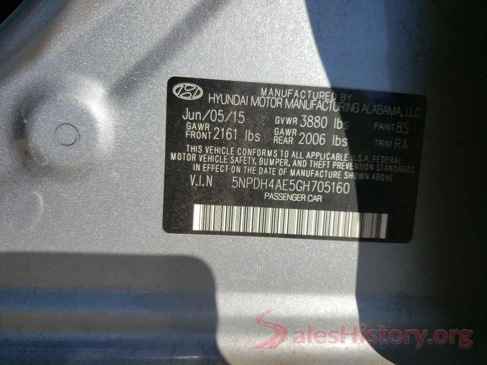 5NPDH4AE5GH705160 2016 HYUNDAI ELANTRA