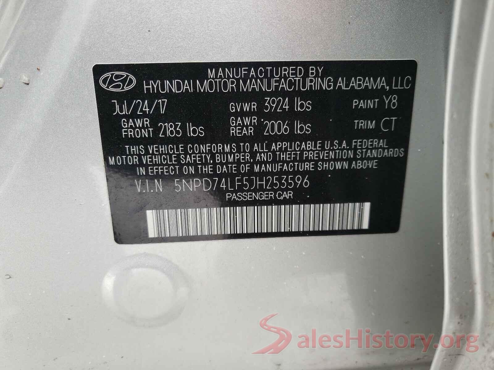 5NPD74LF5JH253596 2018 HYUNDAI ELANTRA