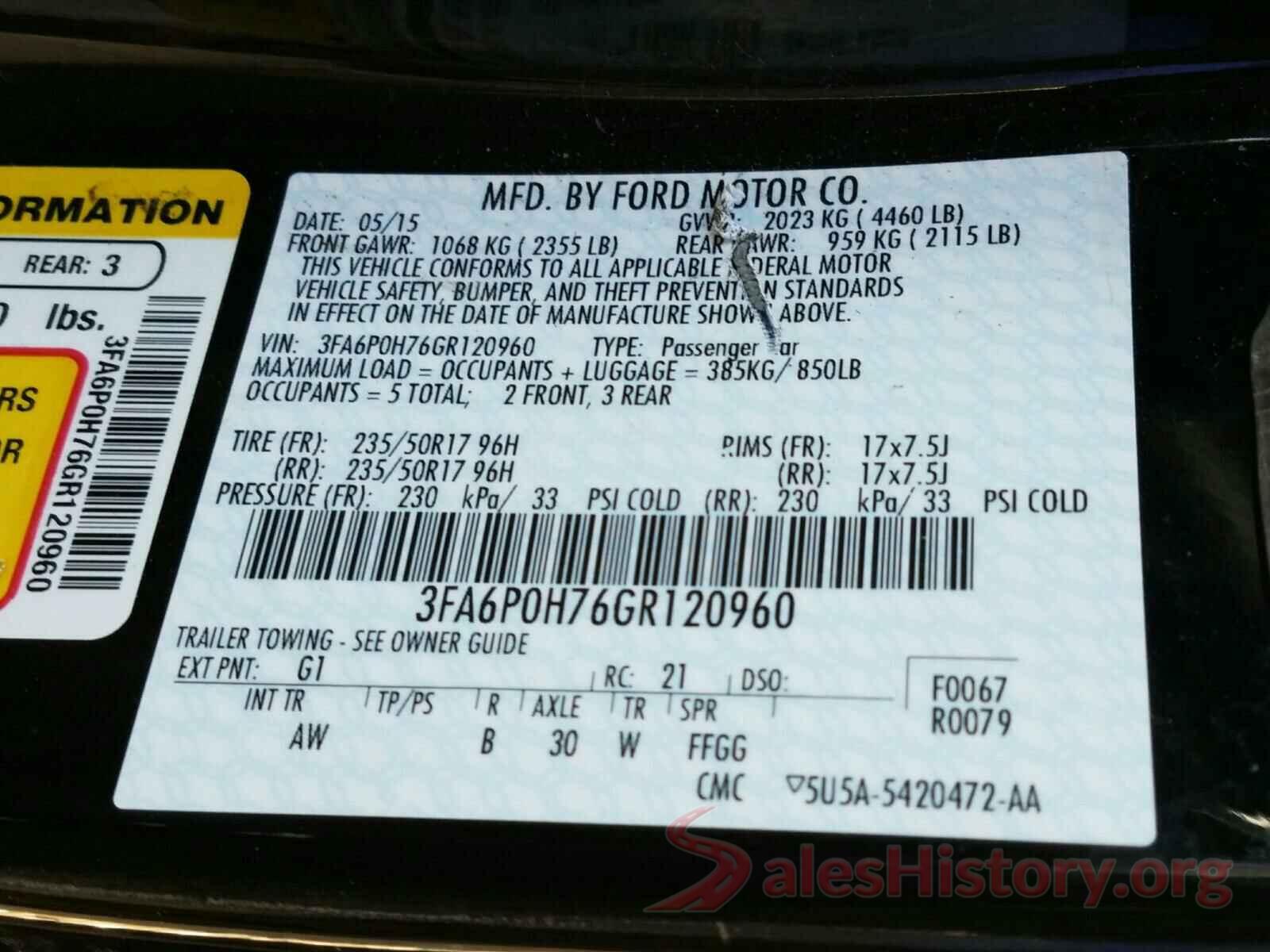 3FA6P0H76GR120960 2016 FORD FUSION