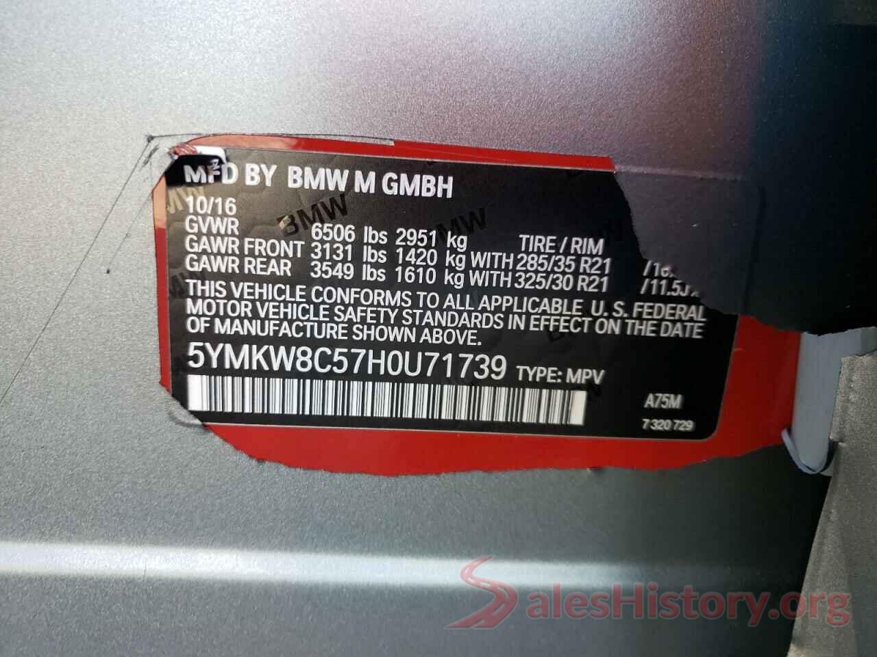 5YMKW8C57H0U71739 2017 BMW X6