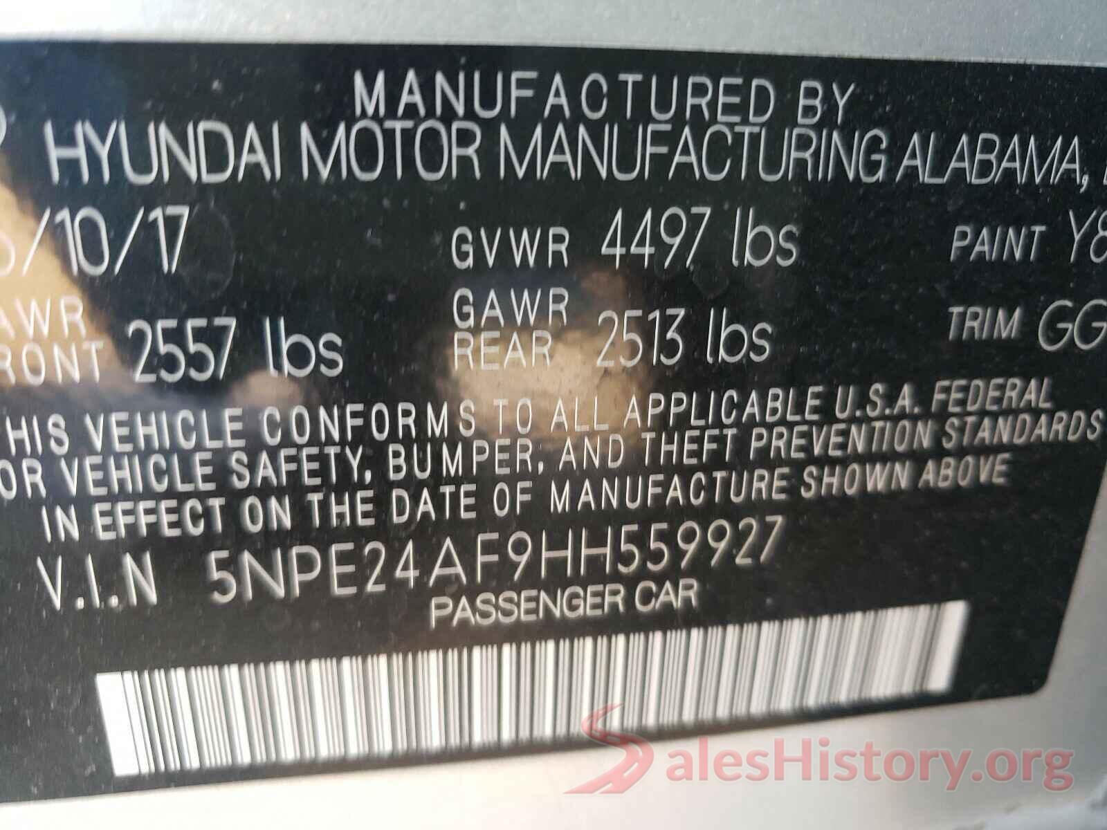 5NPE24AF9HH559927 2017 HYUNDAI SONATA