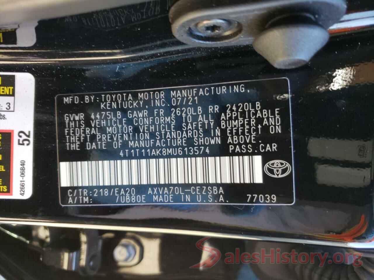 4T1T11AK8MU613574 2021 TOYOTA CAMRY