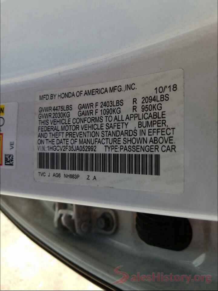 1HGCV2F35JA052992 2018 HONDA ACCORD