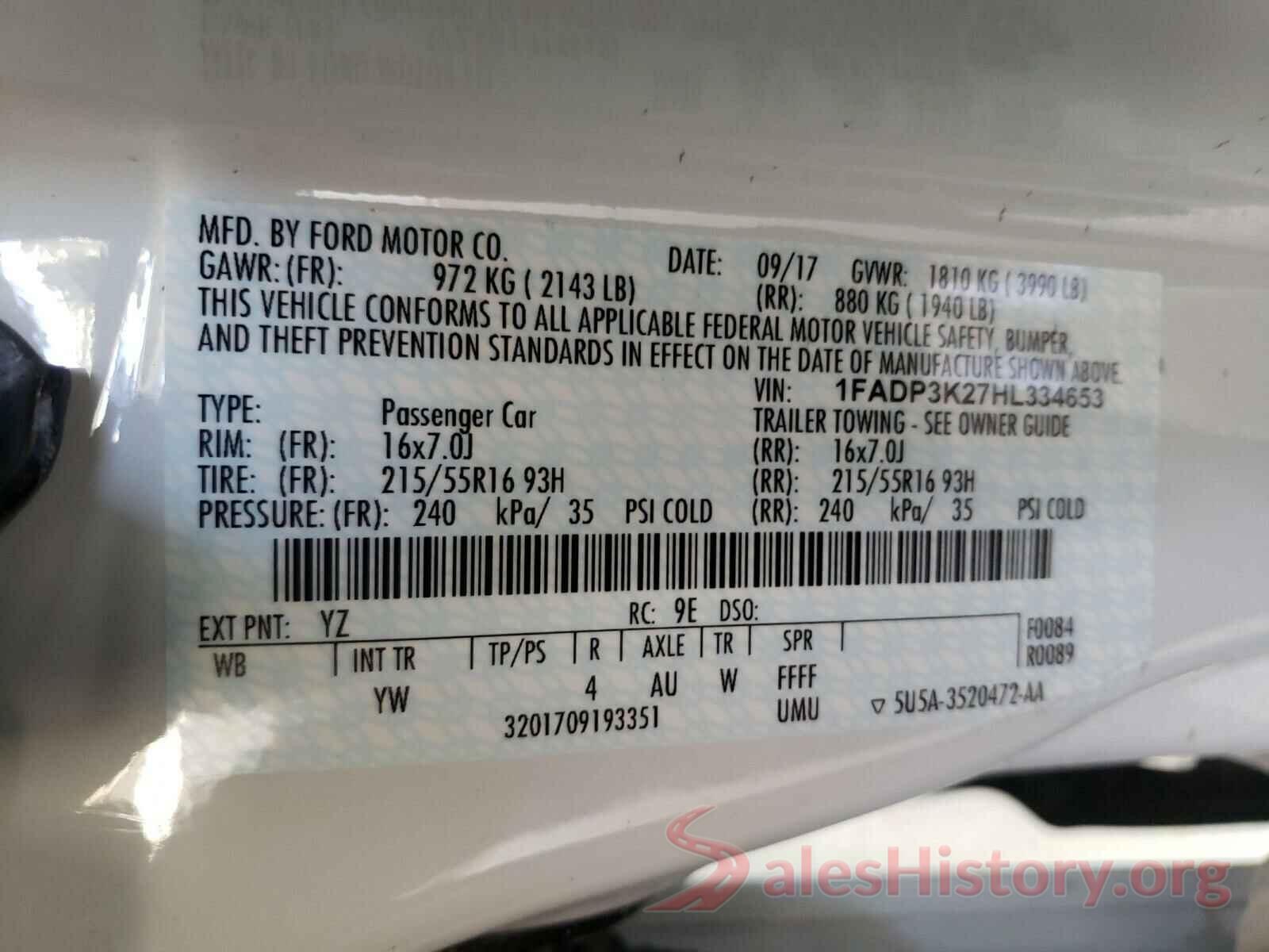 1FADP3K27HL334653 2017 FORD FOCUS