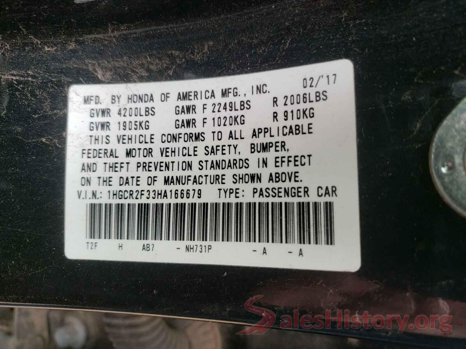 1HGCR2F33HA166679 2017 HONDA ACCORD