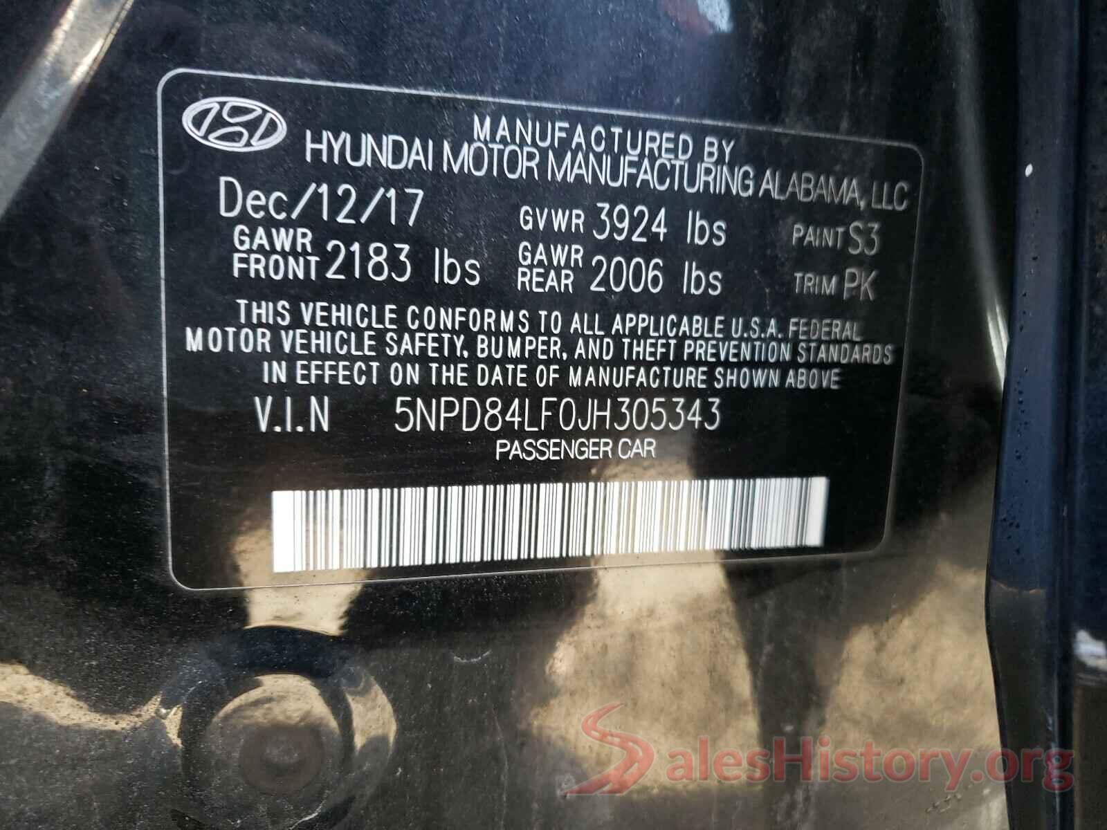 5NPD84LF0JH305343 2018 HYUNDAI ELANTRA