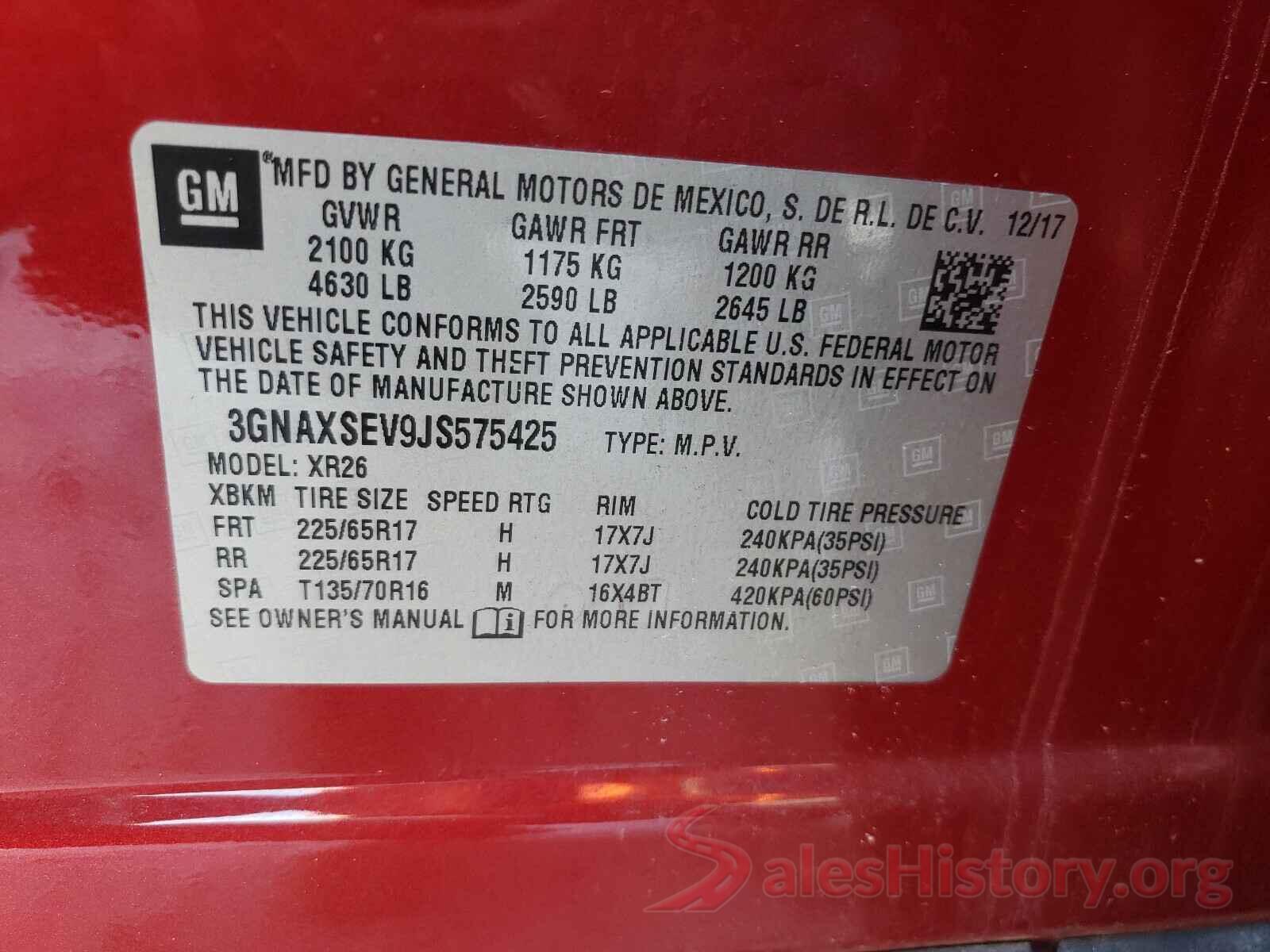 3GNAXSEV9JS575425 2018 CHEVROLET EQUINOX