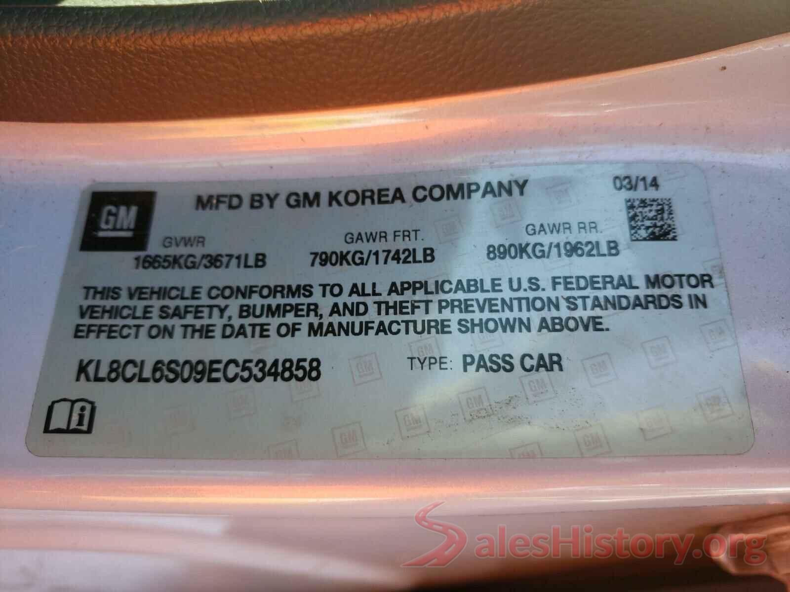 KL8CL6S09EC534858 2014 CHEVROLET SPARK