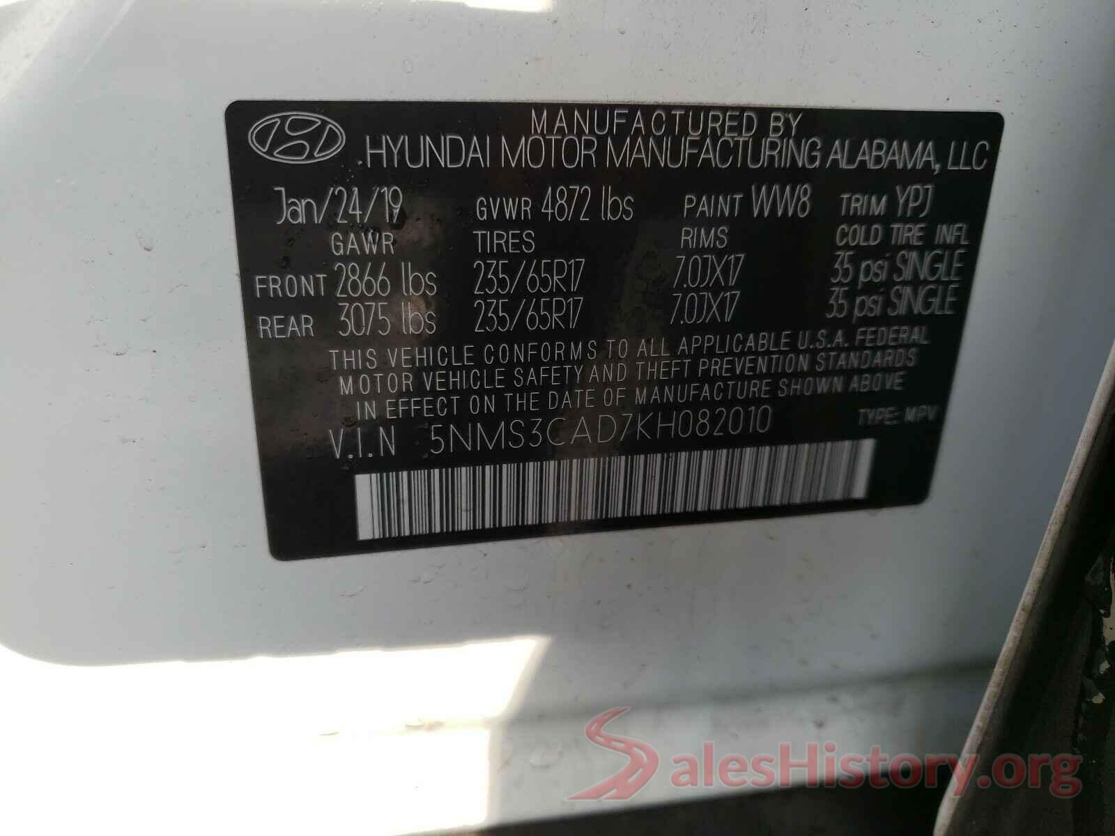 5NMS3CAD7KH082010 2019 HYUNDAI SANTA FE