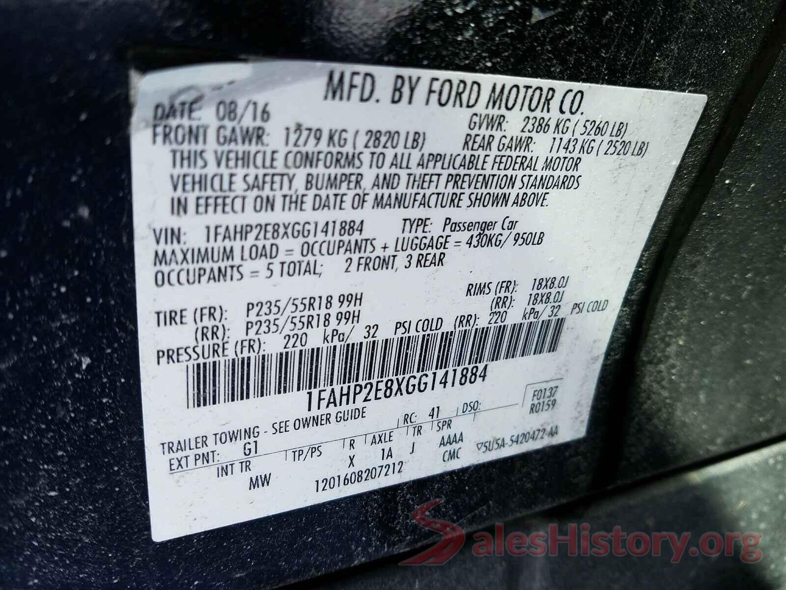 1FAHP2E8XGG141884 2016 FORD TAURUS