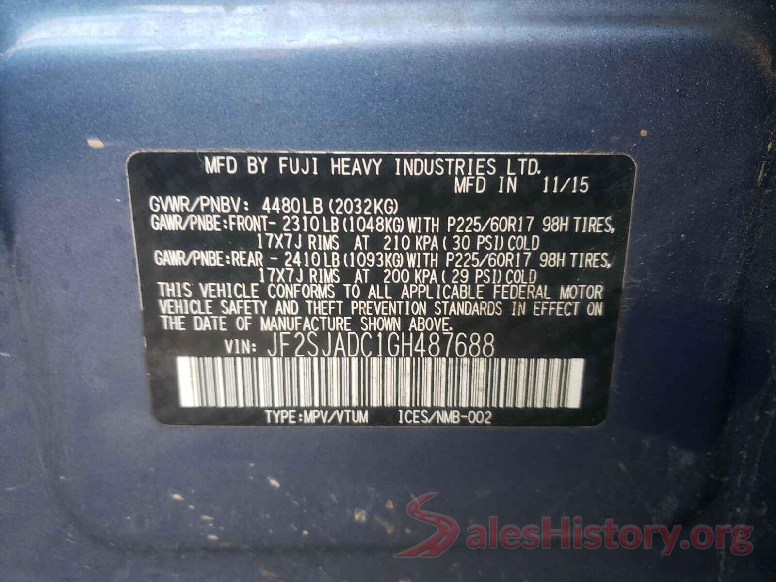 JF2SJADC1GH487688 2016 SUBARU FORESTER