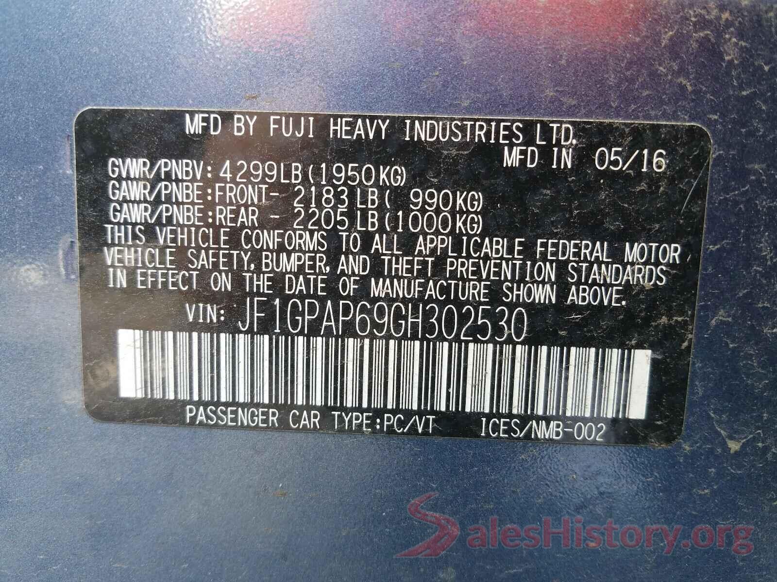 JF1GPAP69GH302530 2016 SUBARU IMPREZA