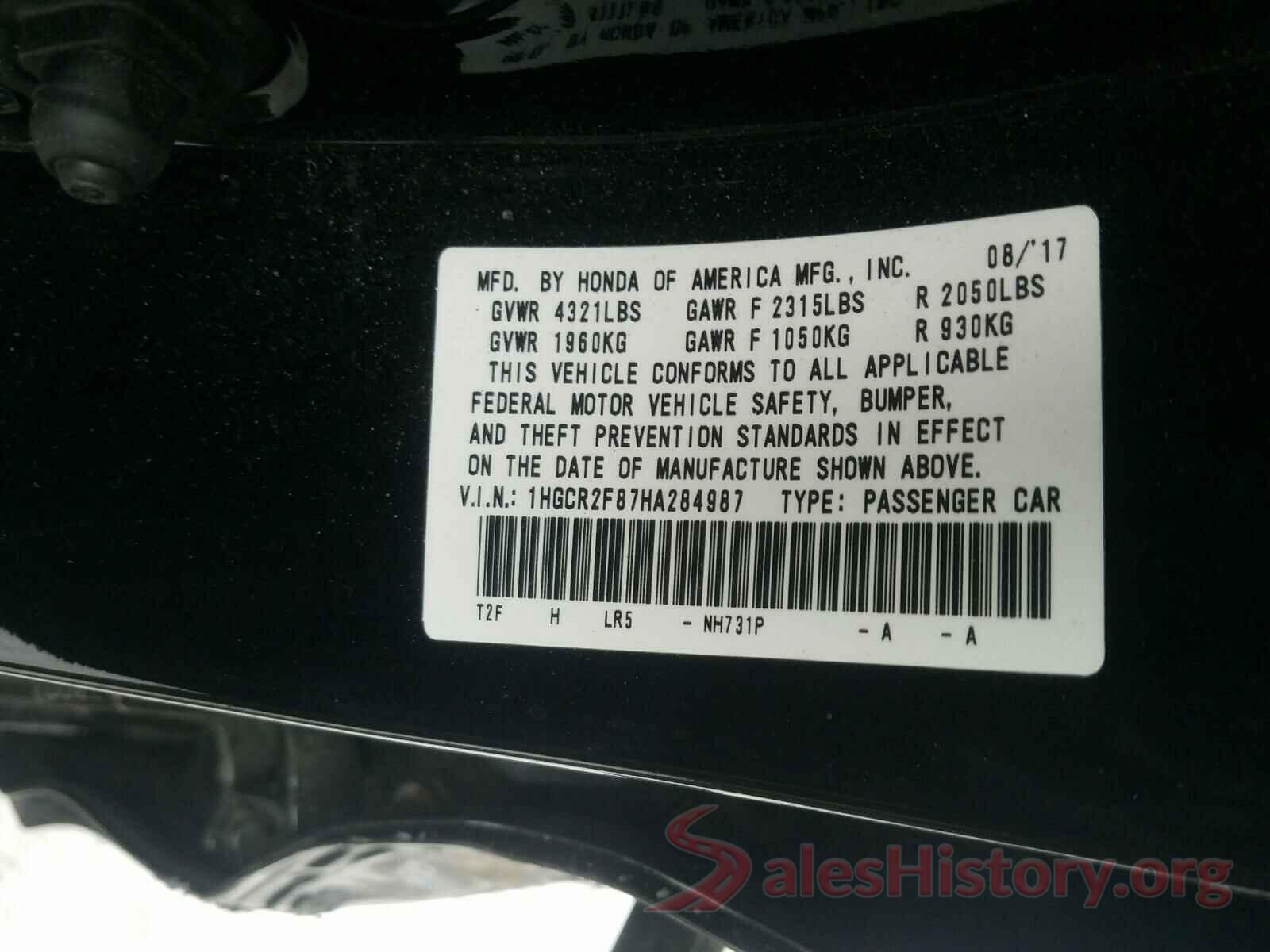 1HGCR2F87HA284987 2017 HONDA ACCORD