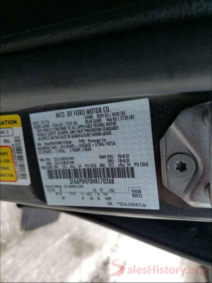 3FA6P0H70HR170268 2017 FORD FUSION