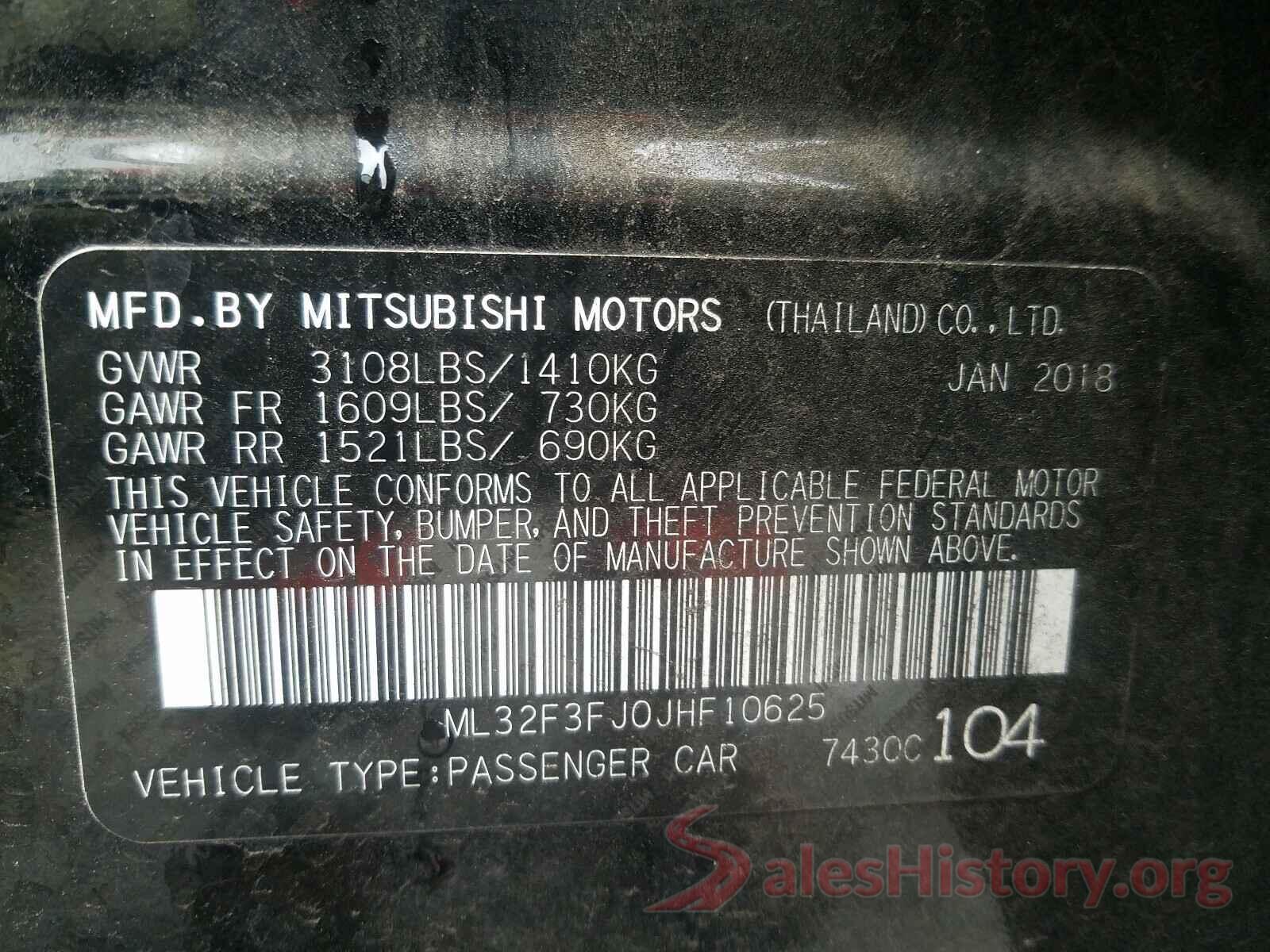 ML32F3FJ0JHF10625 2018 MITSUBISHI MIRAGE