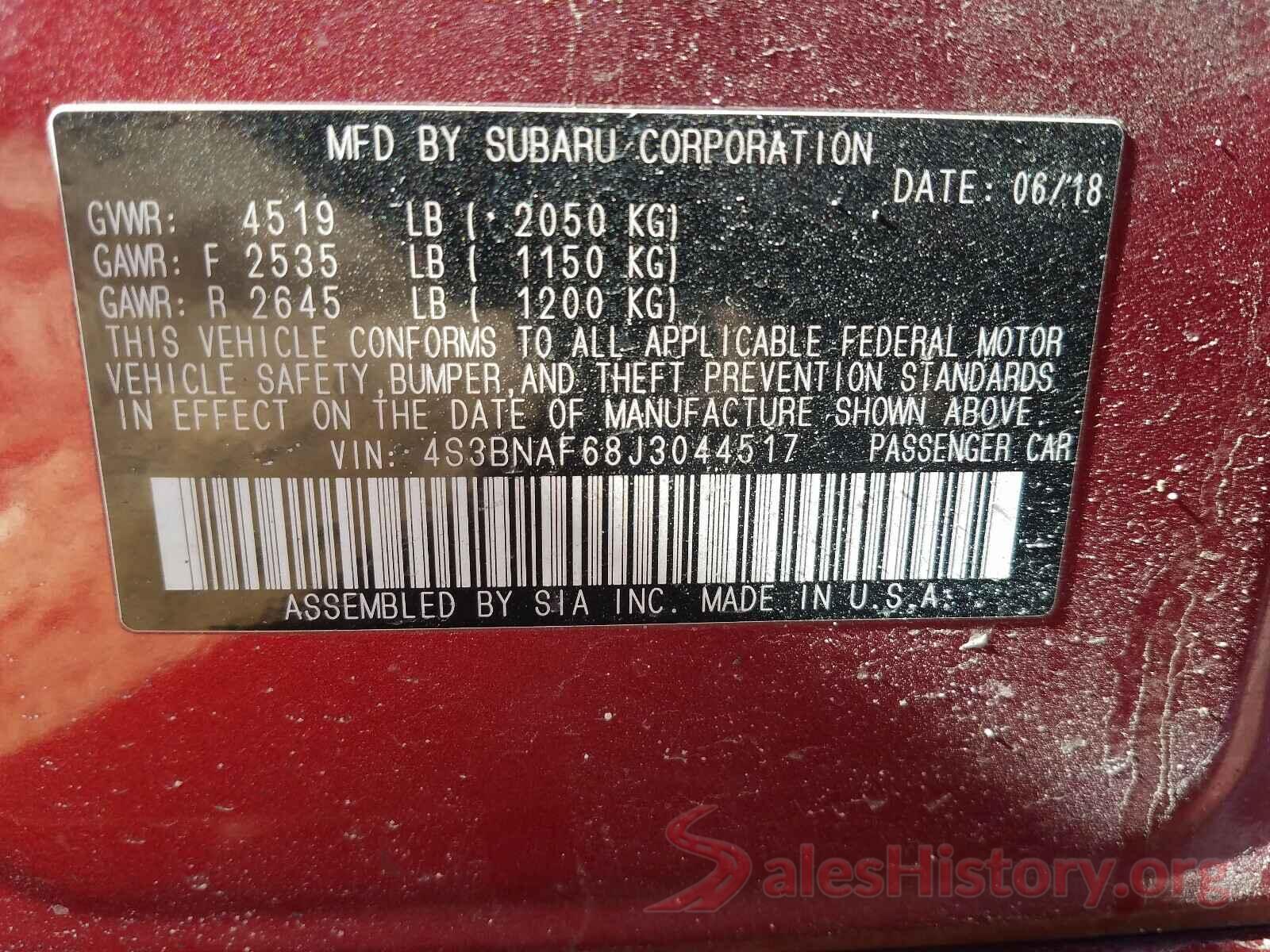 4S3BNAF68J3044517 2018 SUBARU LEGACY