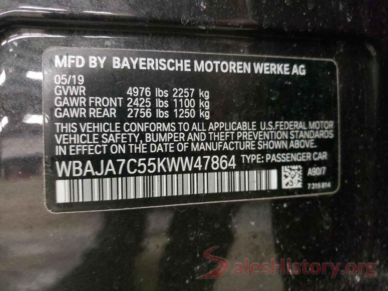 WBAJA7C55KWW47864 2019 BMW 5 SERIES