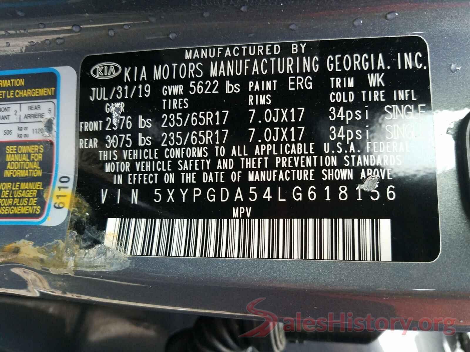 5XYPGDA54LG618156 2020 KIA SORENTO