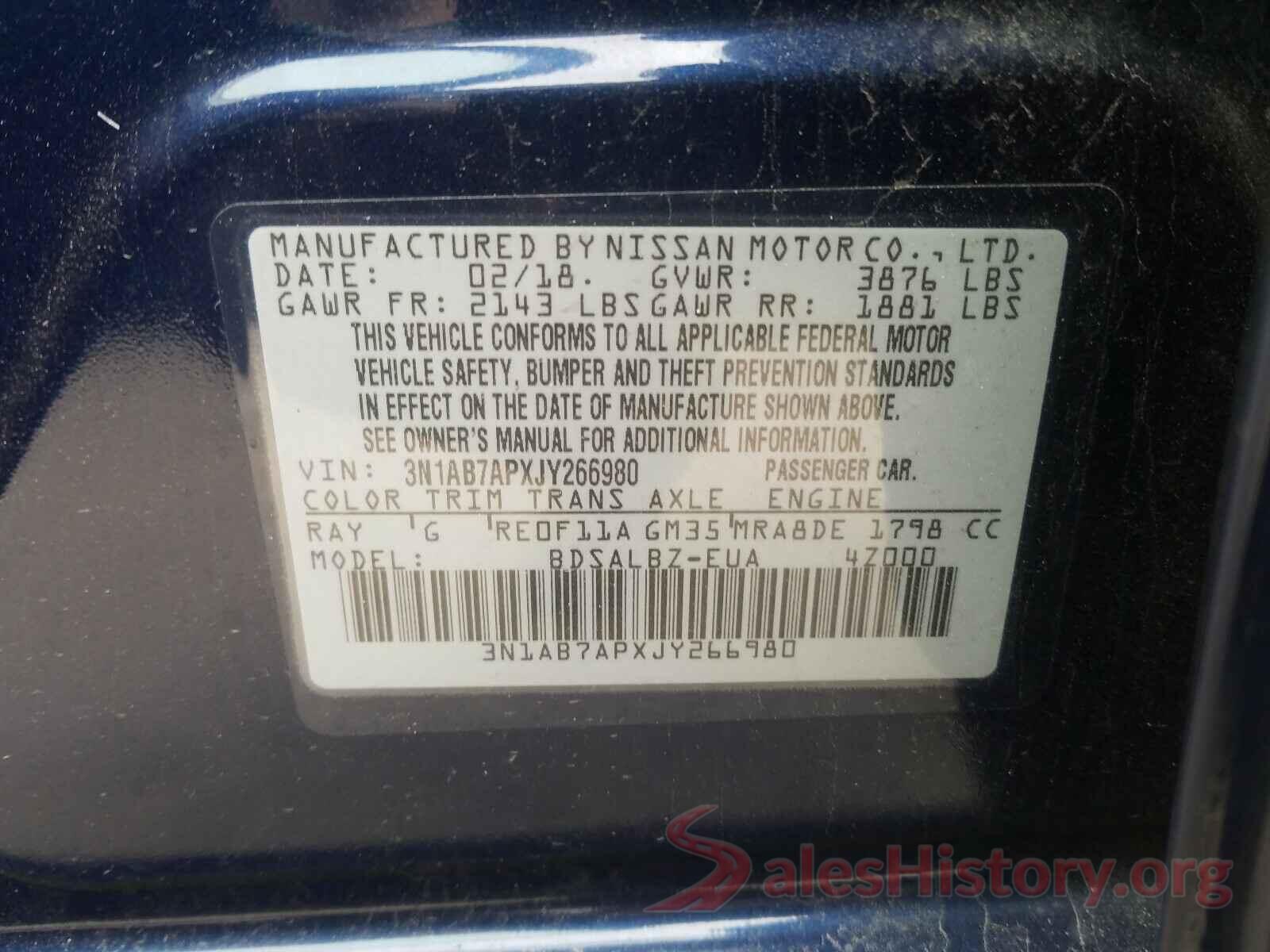 3N1AB7APXJY266980 2018 NISSAN SENTRA