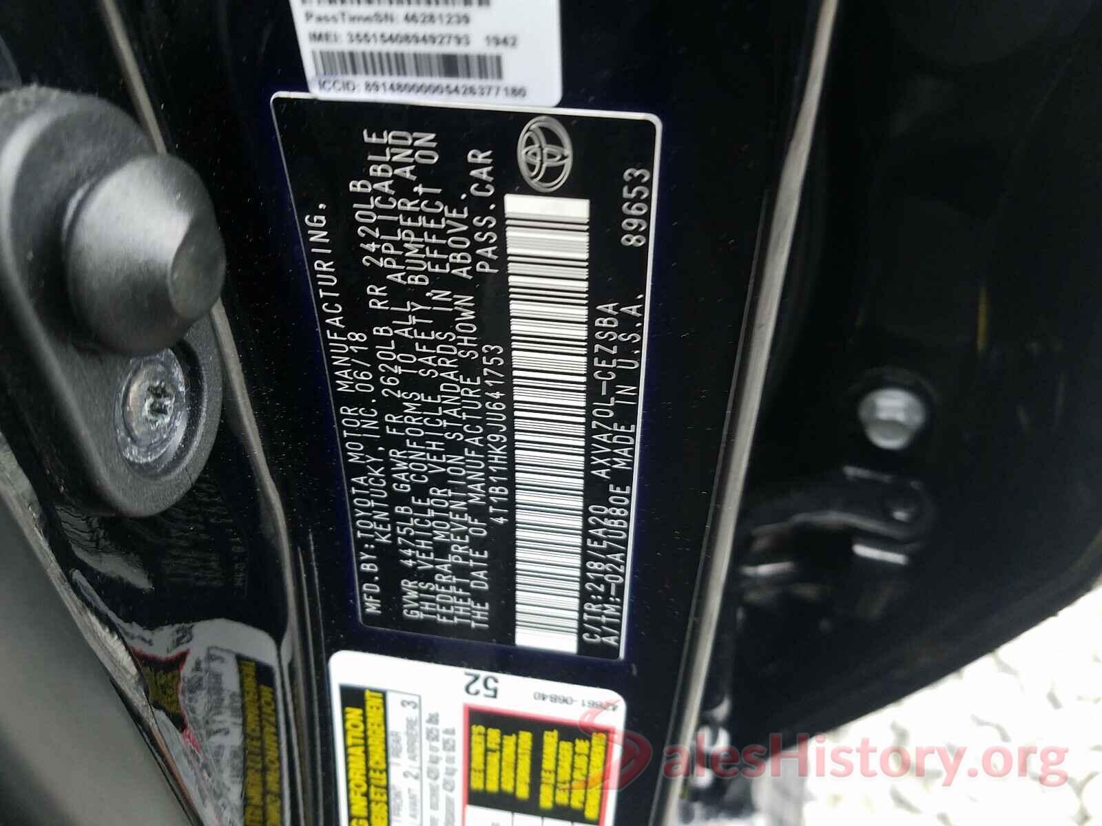 4T1B11HK9JU641753 2018 TOYOTA CAMRY