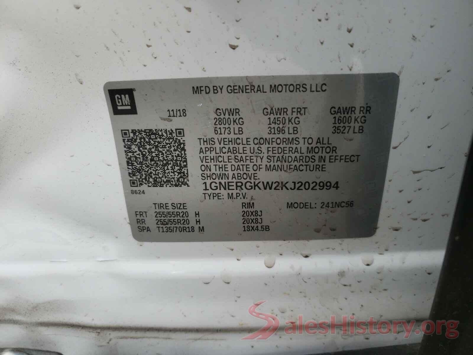 1GNERGKW2KJ202994 2019 CHEVROLET TRAVERSE