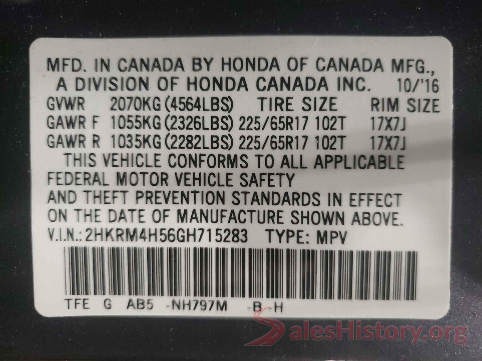 2HKRM4H56GH715283 2016 HONDA CRV