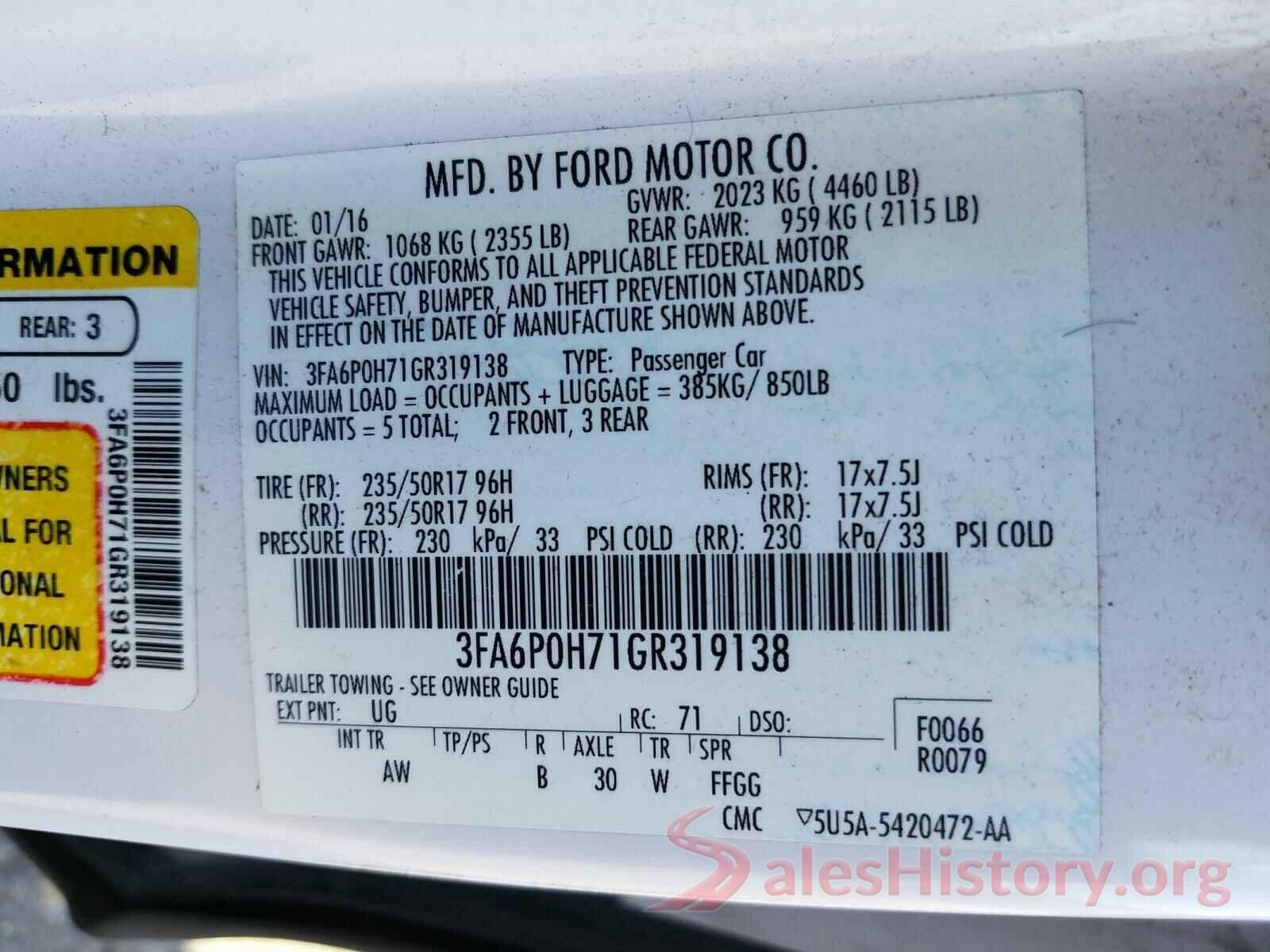 3FA6P0H71GR319138 2016 FORD FUSION