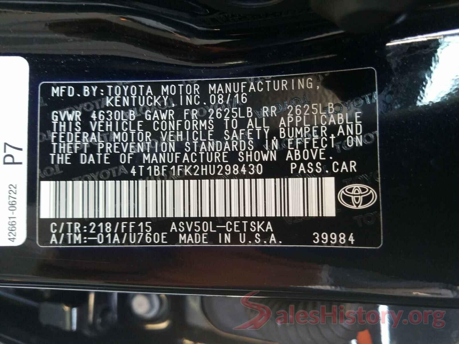 4T1BF1FK2HU298430 2017 TOYOTA CAMRY