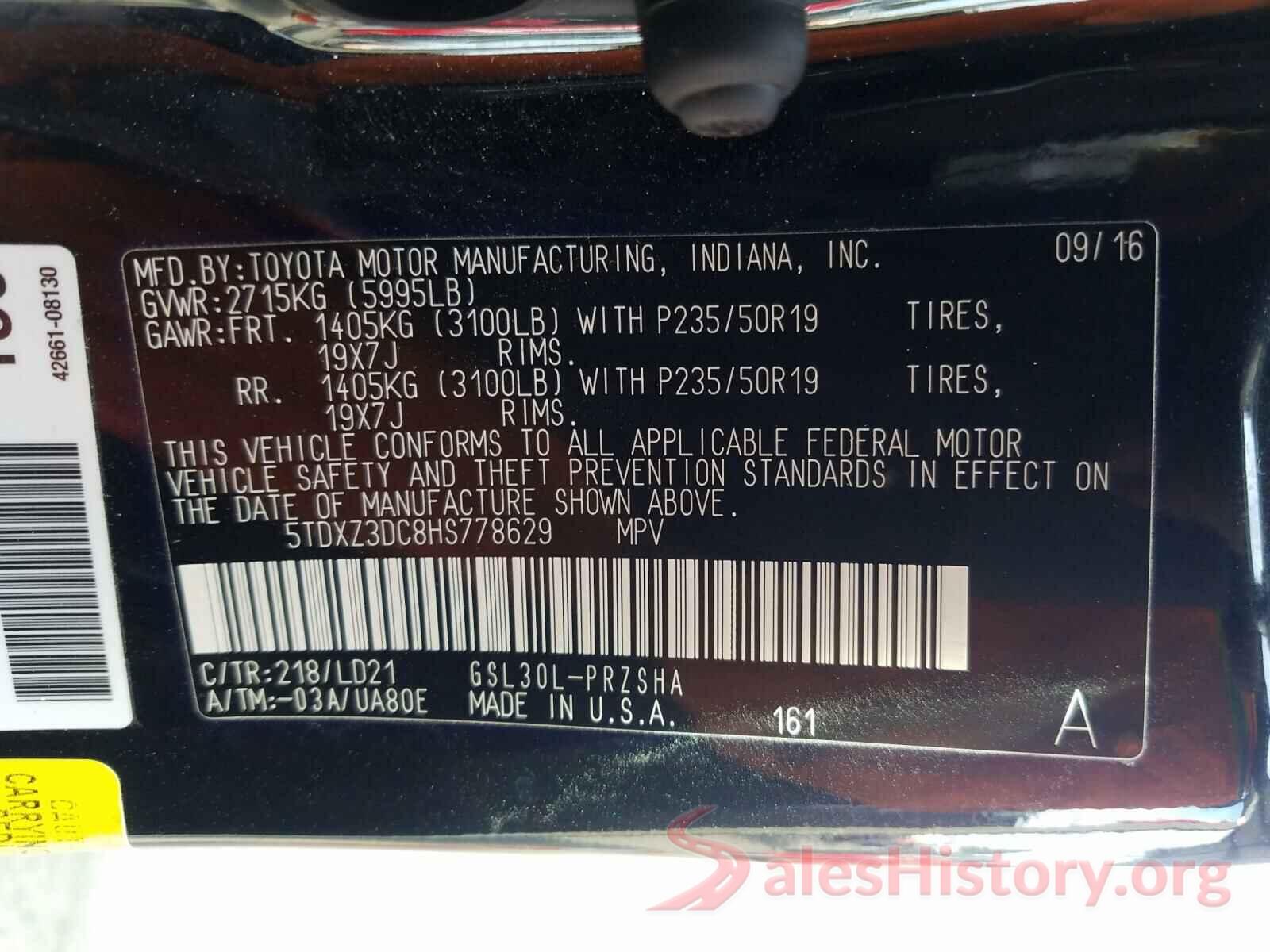 5TDXZ3DC8HS778629 2017 TOYOTA SIENNA