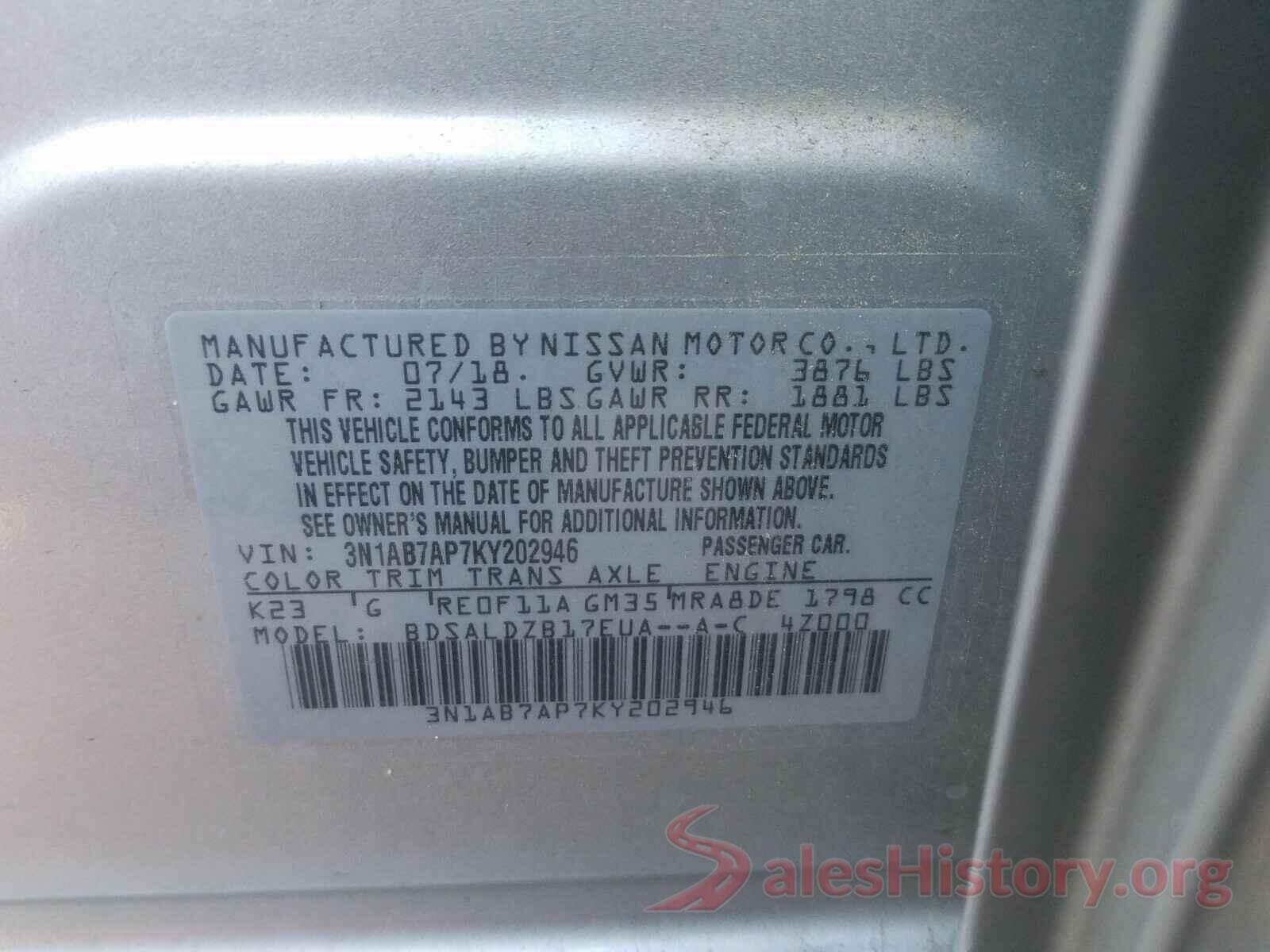 3N1AB7AP7KY202946 2019 NISSAN SENTRA