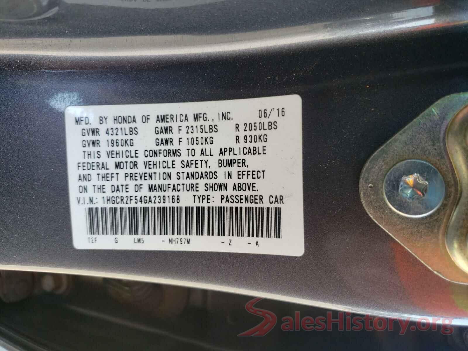 1HGCR2F54GA239168 2016 HONDA ACCORD