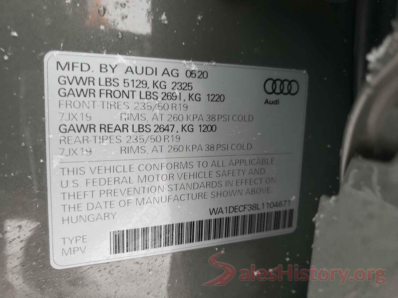 WA1DECF38L1104671 2020 AUDI Q3