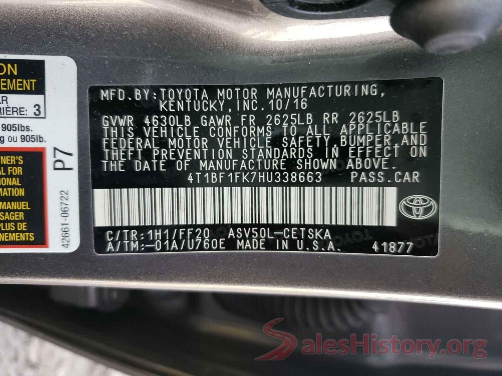 4T1BF1FK7HU338663 2017 TOYOTA CAMRY