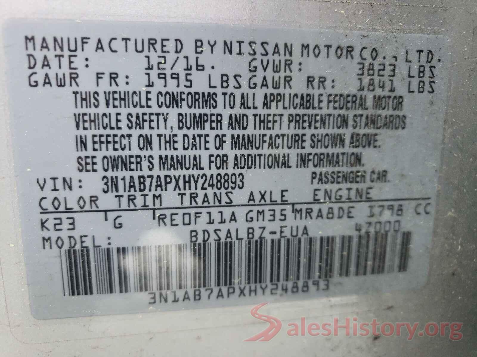 3N1AB7APXHY248893 2017 NISSAN SENTRA