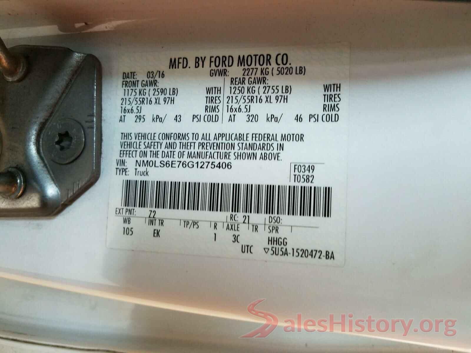 NM0LS6E76G1275406 2016 FORD TRANSIT CO