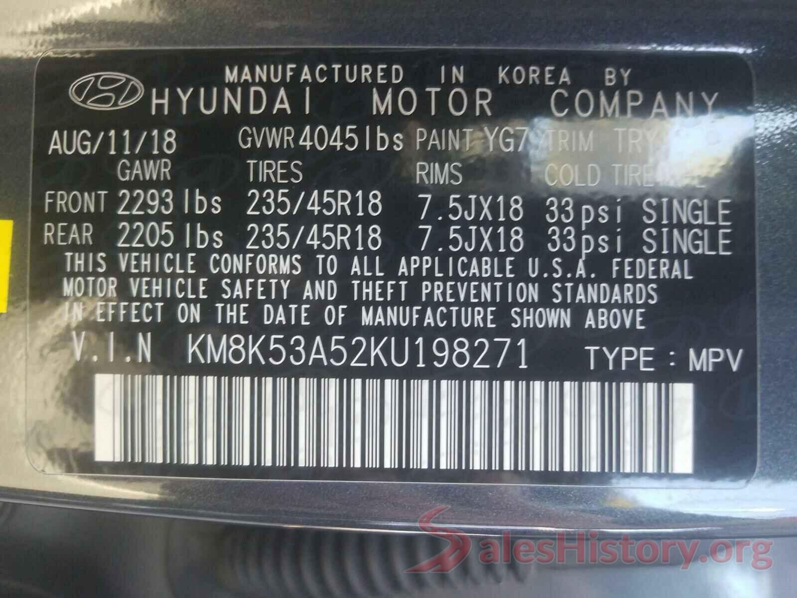 KM8K53A52KU198271 2019 HYUNDAI KONA