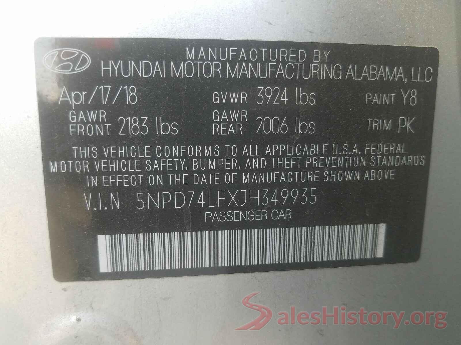 5NPD74LFXJH349935 2018 HYUNDAI ELANTRA