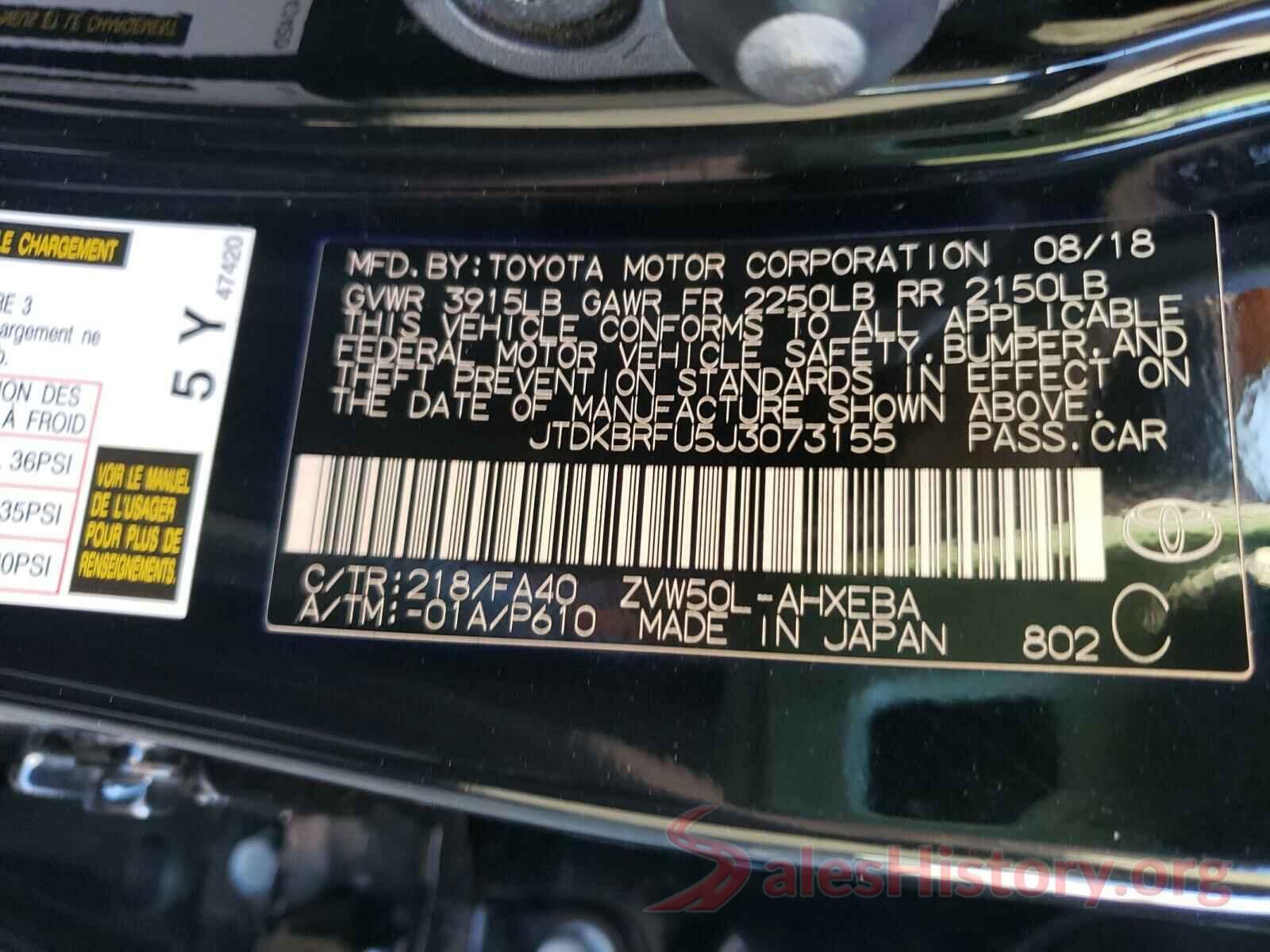 JTDKBRFU5J3073155 2018 TOYOTA PRIUS