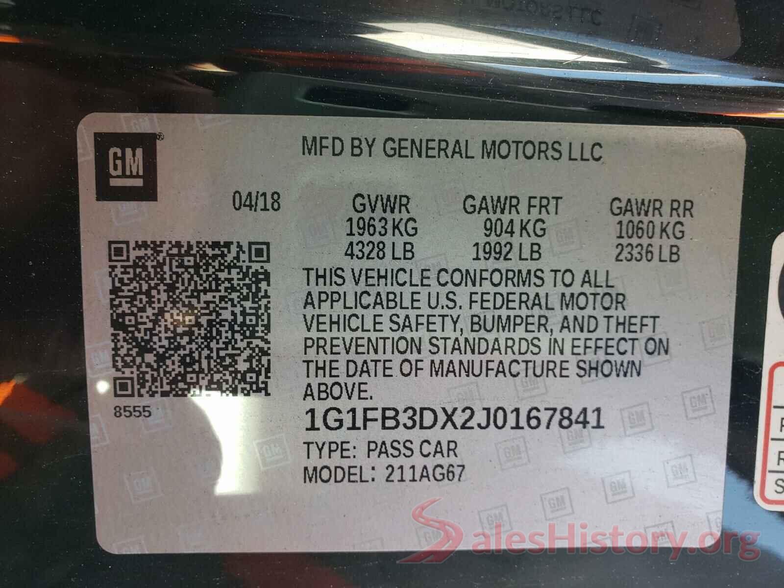 1G1FB3DX2J0167841 2018 CHEVROLET CAMARO