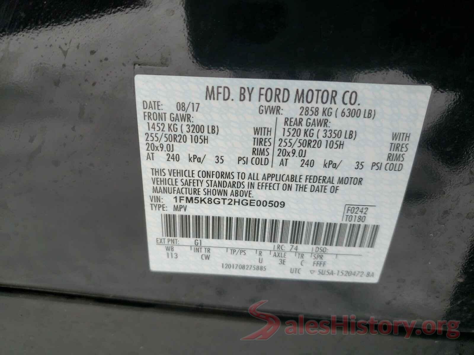 1FM5K8GT2HGE00509 2017 FORD EXPLORER