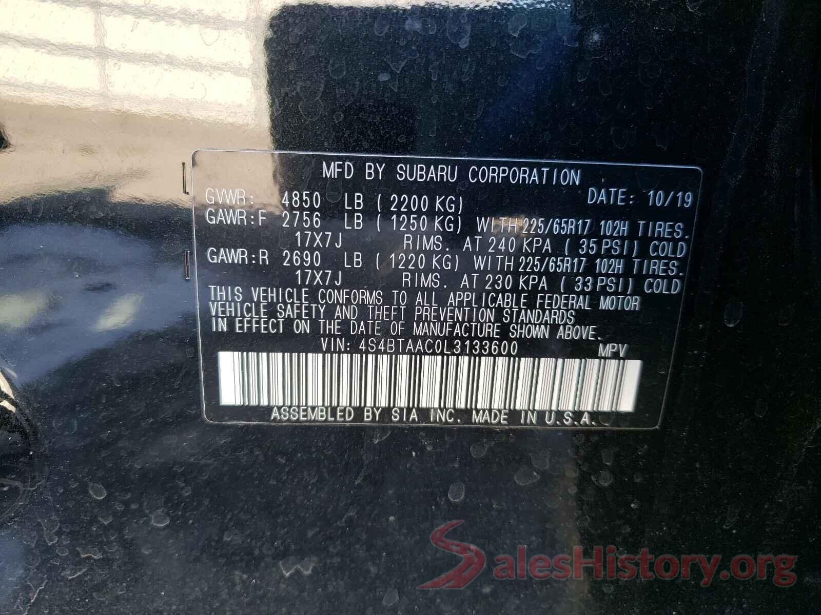 4S4BTAAC0L3133600 2020 SUBARU LEGACY