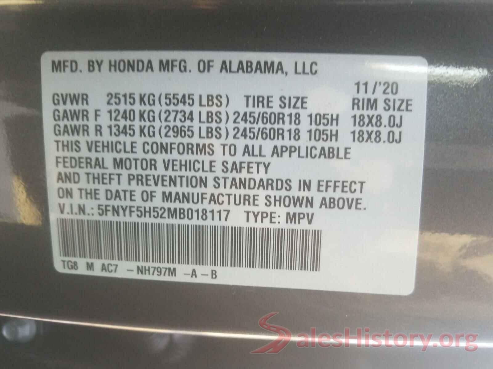 5FNYF5H52MB018117 2021 HONDA PILOT