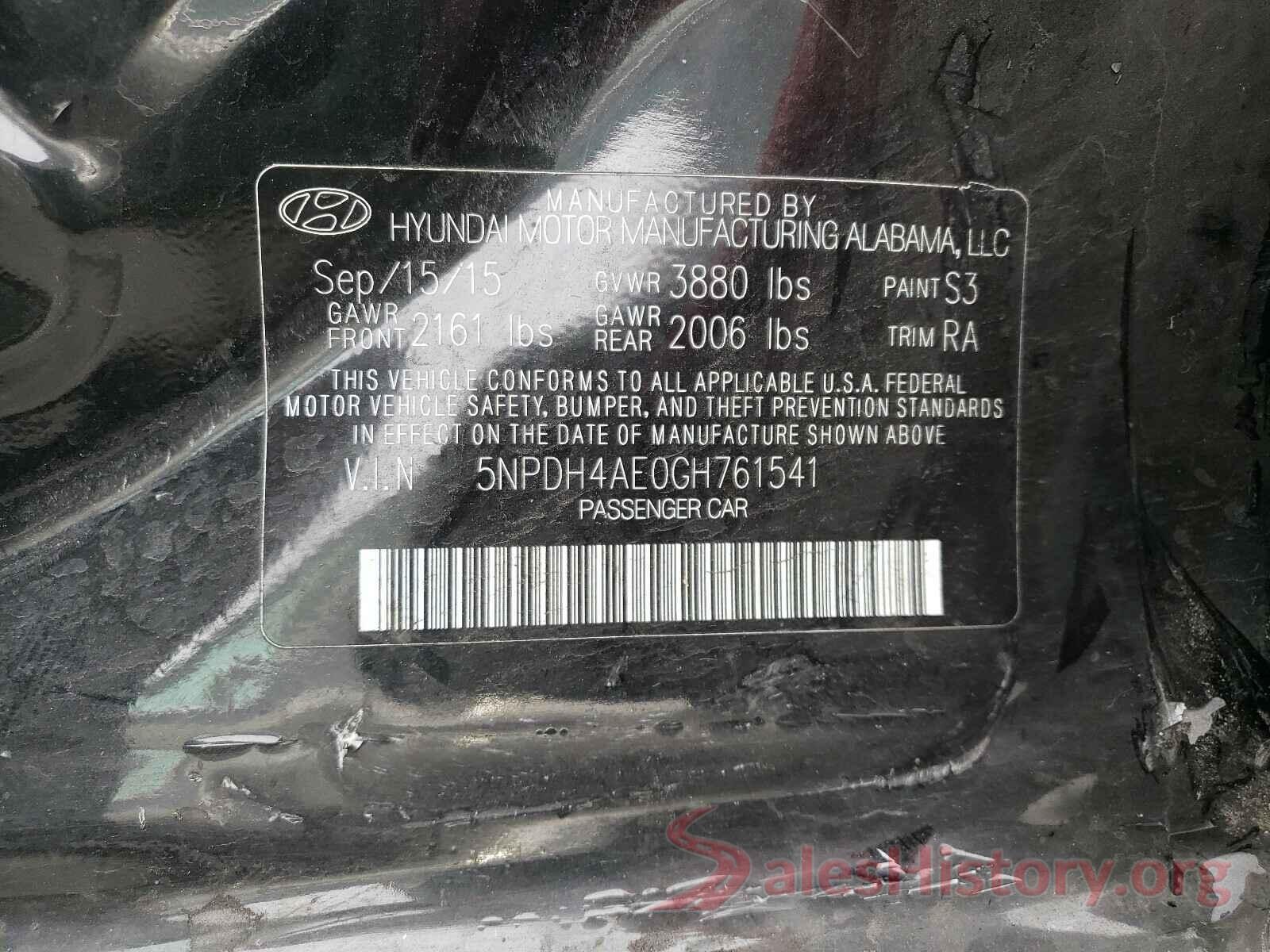 5NPDH4AE0GH761541 2016 HYUNDAI ELANTRA