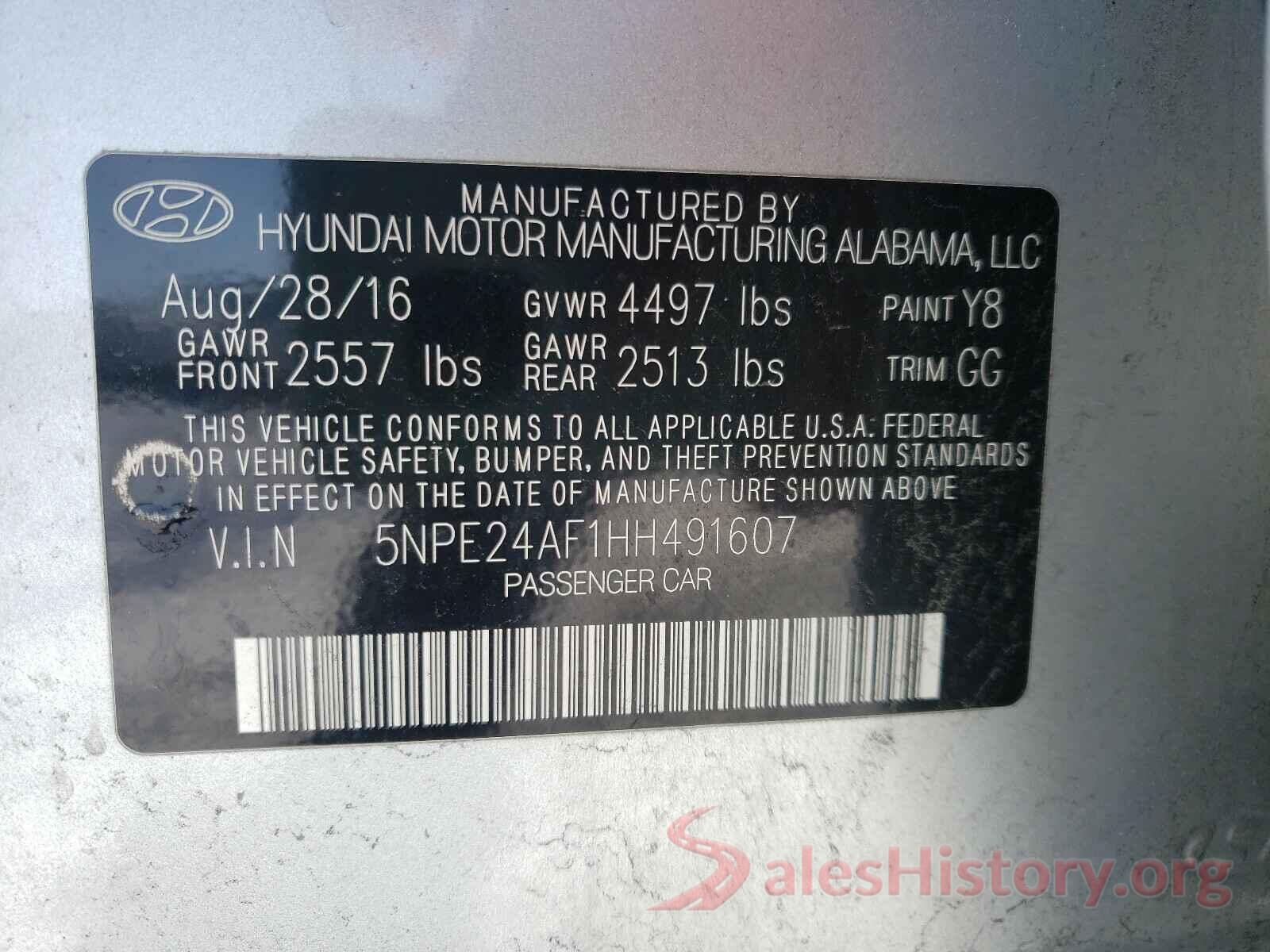 5NPE24AF1HH491607 2017 HYUNDAI SONATA