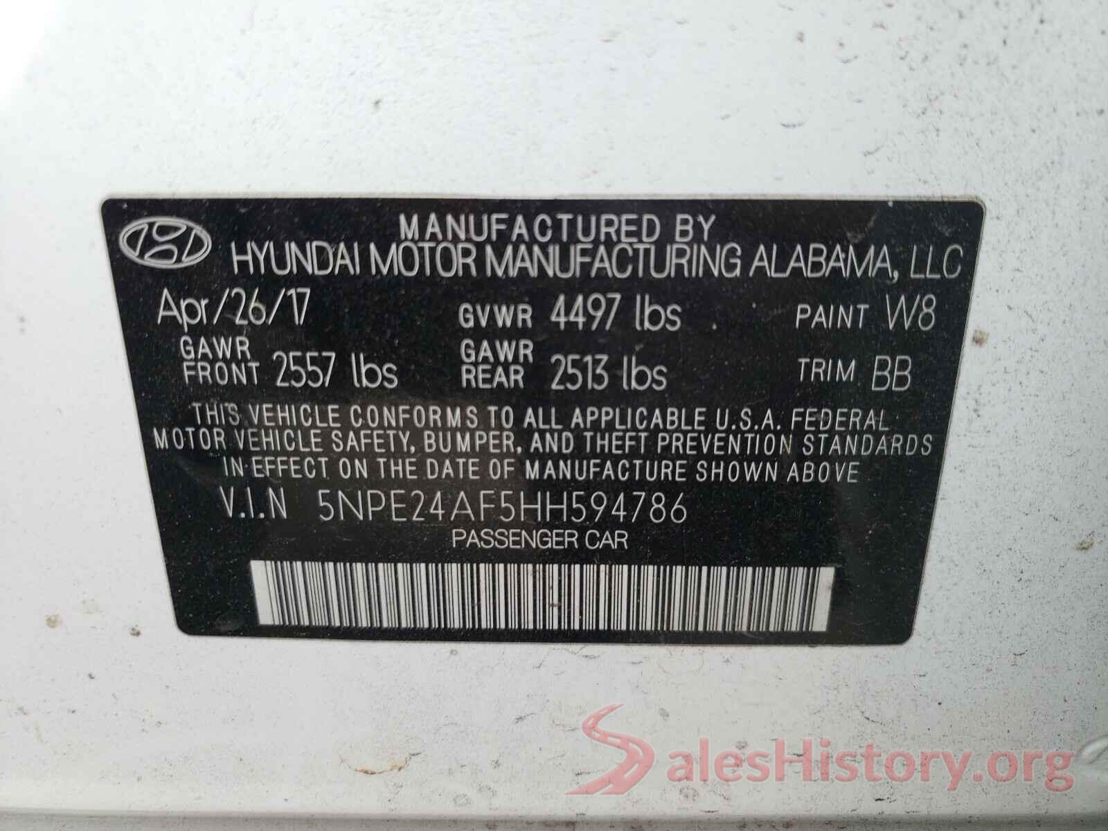 5NPE24AF5HH594786 2017 HYUNDAI SONATA