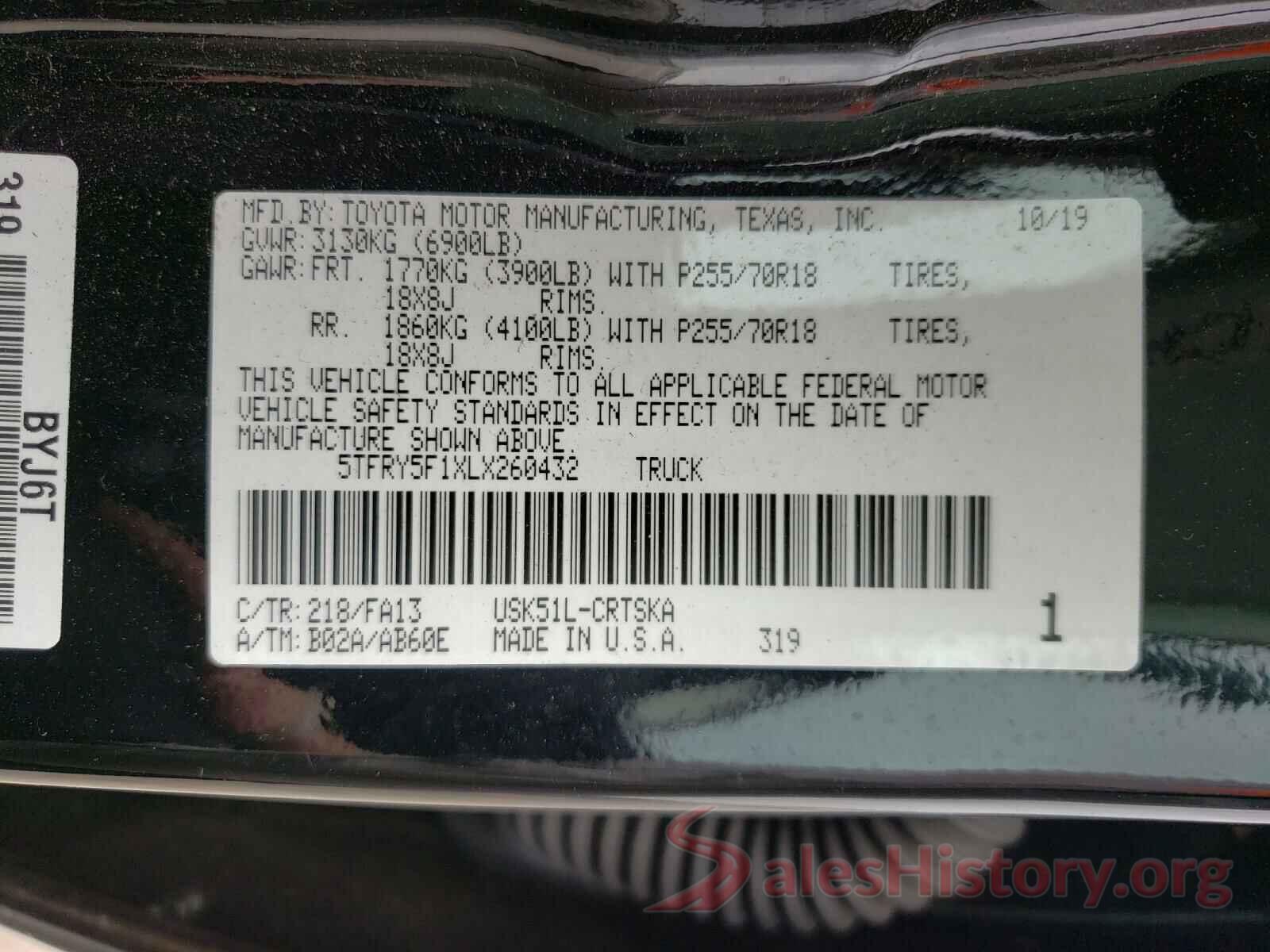 5TFRY5F1XLX260432 2020 TOYOTA TUNDRA