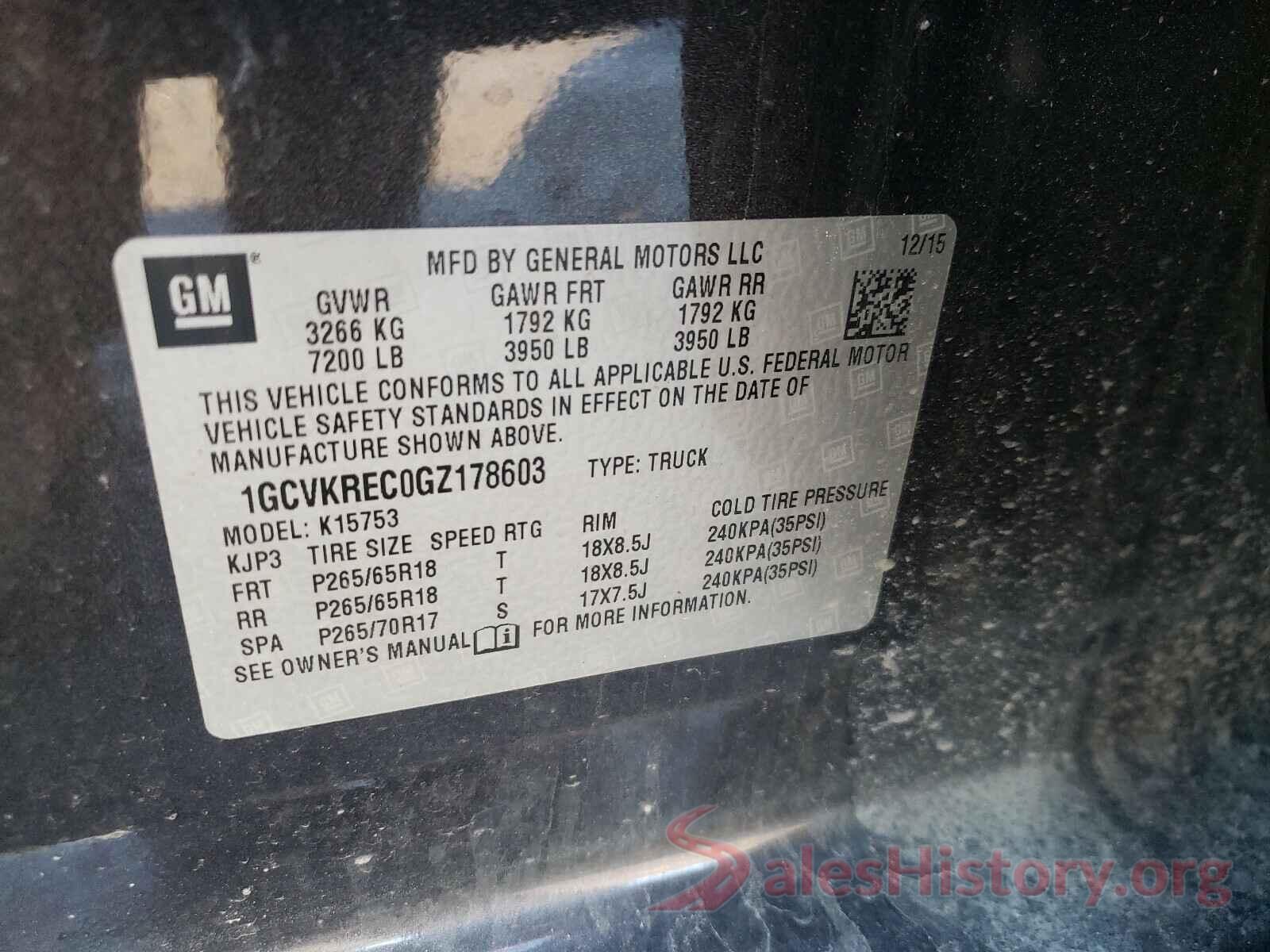 1GCVKREC0GZ178603 2016 CHEVROLET SILVERADO