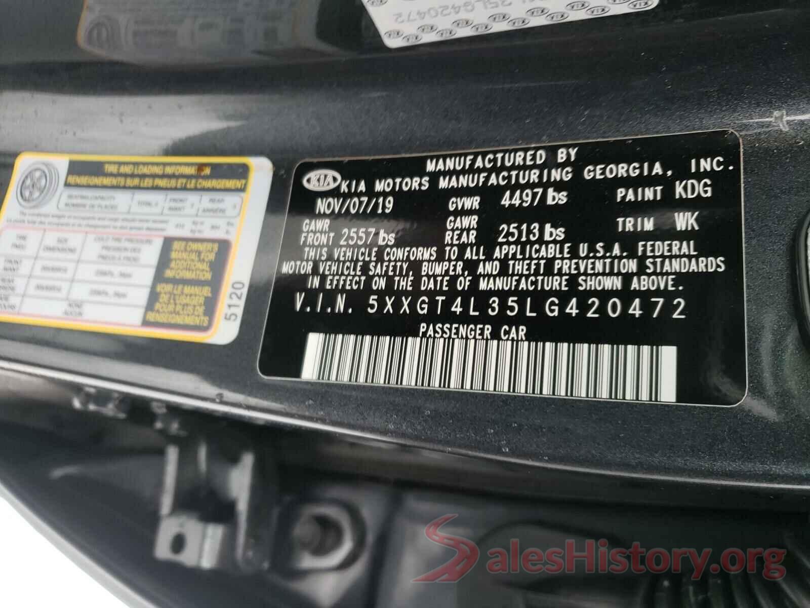 5XXGT4L35LG420472 2020 KIA OPTIMA